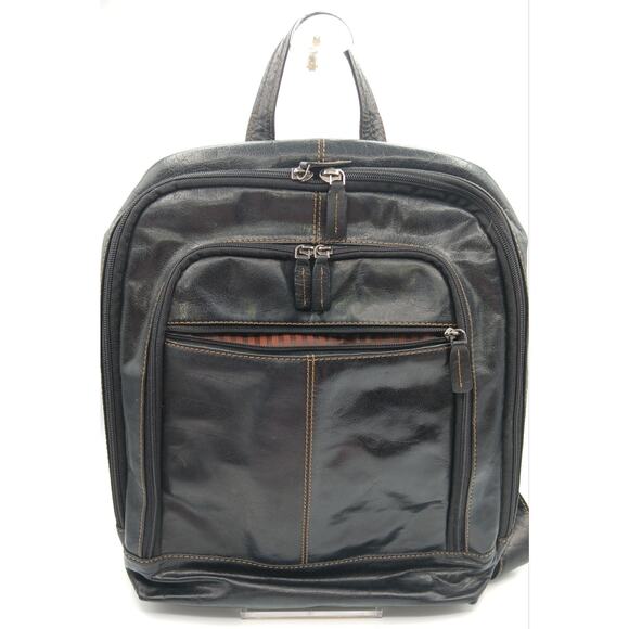 Jack Georges Black Leather Voyager Backpack with Adjustable Straps